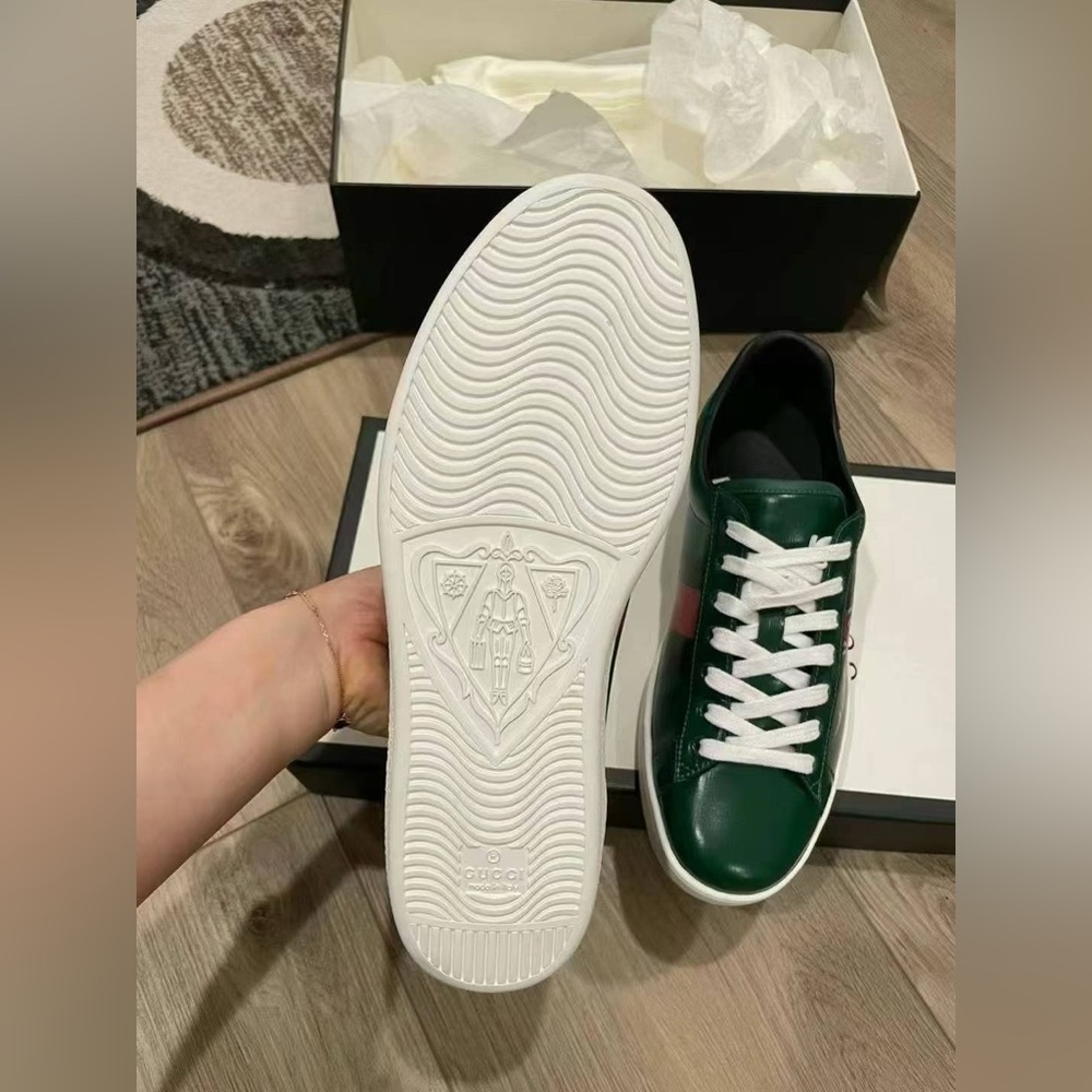 Authentic Gucci Green Snake Print Web Detailed Ace Lace up Sneaker Size 7 NIB - Picture 2 of 5